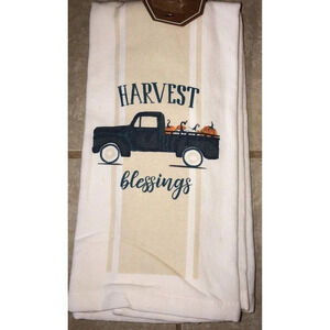 NWT Cuisinart  2 Pack Kitchen Towels Fall Harvest Blessings Blue Truck 16” X 26”